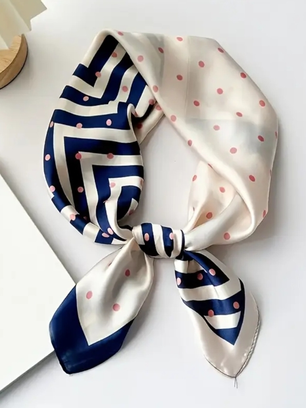 Navy Chevron & Pink Dot Silk Scarf